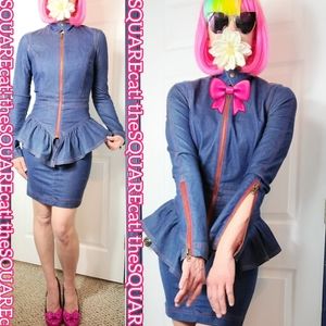 Betsey Johnson 🌌 denim peplum pinup long sleeve Zipper details fitted jacket!🌌